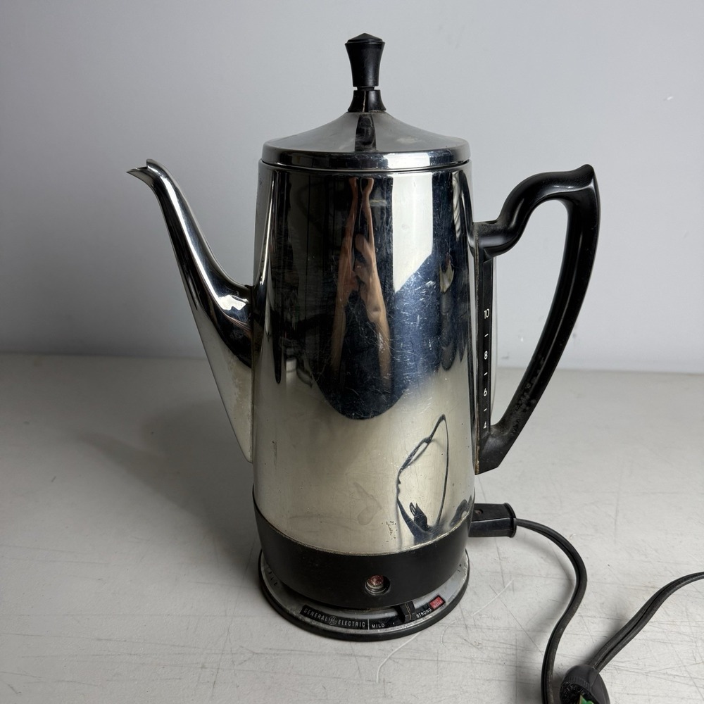 General Electric Immersible 9 Cup Percolator Chrome Coffee Pot Tested 70's Retro